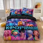K-Pop Patalynės Komplektas Demonų Medžiotojų Tema rožinis arba Juodas kita pusė Spausdinys Poliesteris Studentų Bendrabutis Antklodės Užvalkalas Berniukams Mergaitėms Dovana AU Double(180x210cm)