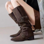 Madingi Naujo Stiliaus Madingi Moteri&scaron;ki Auk&scaron;takulniai Vakarų Kauboji&scaron;ki Ilgi Batai Suede Moteri&scaron;ki Smailianosiai &Scaron;ilti Mygtuku Ilgi Batai Zapatos Mujer 35