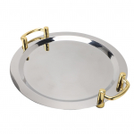Nerūdijančio plieno padėklas I&scaron;skirtinis Eleganti&scaron;kas Veidrodinis Pavir&scaron;ius Auksinė Ne&scaron;imo Rankena 304 Nerūdijančio Plieno Lėk&scaron;tės Round (Diameter 15.7in)