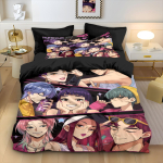 Kpop Demonų Medžiotojai Huntrix Patalynės Komplektas Viengulis Twin Pilnas Queen King Dydžio Lovos Komplektas Suaugusiųjų Miegamojo Antklodės Užvalkalų Rinkinys Anime Paklodė EU Single(135*200cm)3pcs black
