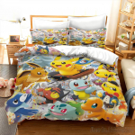 Anime Pikachu antklodės užvalkalų komplektai Miegamojo patalynė Berniukams Vaikams Paaugliams Mergaitėms Pokemon antklodės užvalkalas Pagalvių užvalkalai Kalėdinė dovana EU Single(135*200cm)3pcs gray