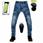 Motociklo džinsai vyrams + vintažinės motociklų kelnės + Kevlar atsparios ply&scaron;imui lenktyninėms visureigėms elastingos nuo kritimo kelnės XS mėlyna