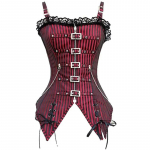 Seksualus moteri&scaron;kas goti&scaron;kas korsetas Bustier dryžuotas su užtrauktuku ir sagtimis Steampunk Overbust Corselet liemenė Punk Rock stiliaus drabužiai S raudona