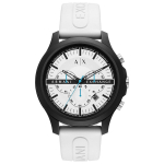 ARMANI EXCHANGE Hampton Vyri&scaron;kas kvarcinis chronografo laikrodis Baltas ciferblatas Silikoninis/Guminis dirželis 46mm AX2435 balta