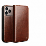 IPhone 18 Pro / 18 Pro Max Retro natūralios odos atverčiamas dėklas su stoveliu ir įmontuotu kortelių laikikliu Rankų darbo karvės odos verslo dangtelis iPhone 18 Pro Max gray