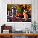 Apvalus gręžtuvas 5D &bdquo;pasidaryk pats&ldquo; deimantinis paveikslas &bdquo;Katė ir pauk&scaron;čiai&ldquo; Siuvinėjimas kryželiu 3D namų dekoras 20X30CM