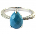 Bague Argent 'Princesse Opale' turquoise blanc argent&eacute; (rhodi&eacute;)