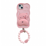 Cartoon Pig 3D dimensijų telefono dėklas, skirtas iPhone 14 Plus 13 12 Pro 11 Max 14pro13pro rožinis mink&scaron;tas silikoninis dangtelis su dirželio karoliukais For iPhone 11 rožinė