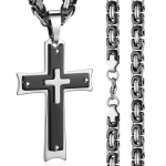 Juodos spalvos kryžiaus pakabukas vėrinys nerūdijančio plieno vėrinys grandinėlė vyrams vintažiniai religiniai maldos papuo&scaron;alai dovana 20inch