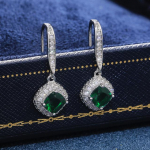 Apakinti kvadrato formos nuleidžiami auskarai moterims, merginoms, blizgūs vaivoryk&scaron;tiniai cirkonio auskarai, žavūs moteri&scaron;ki vestuvių papuo&scaron;alai žalia