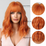 HAIRCUBE Oranžiniai trumpi Bob sintetiniai perukai Natural Wave Moteri&scaron;ki perukai su kirpčiukais Daily Lolita kar&scaron;čiui atsparūs madingi perukai