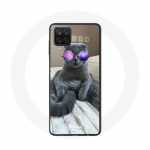 Coque pour Samsung Galaxy A42 5G Chat avec Lunettes de vue violettes