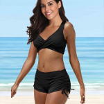 Moteri&scaron;ki maudymosi kostiumėliai Tankini 2 dalių maudymosi kostiumėlis, pilkas kamufliažinio ra&scaron;to atostogų maudymosi kostiumėliai S juoda