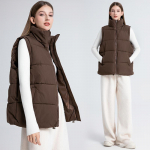 Rudens žiema moteri&scaron;ka striukė, tvirta stovi apykaklė laisva liemenė Parkas užtrauktukas vir&scaron;utiniai drabužiai M-XXL XL kava