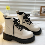 madingi stambios platformos koviniai batai moterims rudens žiemos PU odiniai ankle bootie moterims punk storas padas neslystantys motociklininko batai 35 balta