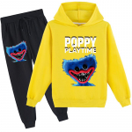 Vaiki&scaron;kas 3D džemperis Huggy Wuggy megztinis sportinis kostiumas Poppy Playtime vaiki&scaron;kas megztinis + kelnės 120cm geltona