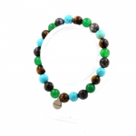 Pierres et Min&eacute;raux. Bracelet Perles Oeil de Tigre + Labradorite + Turquoise + Agate verte Fabriqu&eacute; en France.