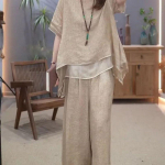 Moteri&scaron;kos vintažinės plačios kelnės, kostiumai Laisvalaikio palaidinių kelnių rinkiniai 2 vnt. laisvi kostiumai plius dydis XL violetinė