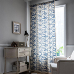 Couture Kaimi&scaron;kos Užuolaidos - Indigo Botaninis Ra&scaron;tas ant Ekologi&scaron;ko Lino | &Scaron;viesą Sklaidančios Permatomos Užuolaidos su Rankų Darbo Kutais &Scaron;efų Sandėliukams 1.5x1.6MHook Top