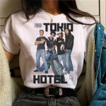 Tokio Hotel Anime Gatvės Stiliaus Balta Mada Moteri&scaron;ki Mar&scaron;kinėliai Harajuku Drabužiai Trumpomis Rankovėmis Vasariniai Mar&scaron;kinėliai Kasdieniai Moteri&scaron;ki O-kaklo Vir&scaron;ūnės M
