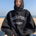 Moteri&scaron;ki palaidi megztiniai su gobtuvu ilgomis rankovėmis Moteri&scaron;ki megztiniai vienspalviai megztiniai XXL juoda