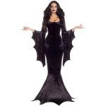 Kostiumas Morticia Addams Suknelė su ilgu &scaron;leifu Helovinas Siaubo Tamsus Apranga Gotikinė Suknelė Chalatas &Scaron;ik&scaron;nosparnio Rankovė Siaubo Suaugusiems XL juoda