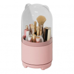 Makiažo &scaron;epetėlių laikiklis su skaidriu dangteliu, 360 laipsnių besisukantis kosmetikos organizatorius, apsauga nuo dulkių, makiažo pie&scaron;tukų organizatorius tualetiniam staliukui, voniai, stalvir&scaron;iui rožinė