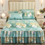 Korėjieti&scaron;ko stiliaus dygsniuotas nėriniuotas princesės lovos sijonas &ndash; Sutir&scaron;tintas &scaron;ilku &scaron;ukuotas dulkių nepraleidžiantis lovatiesė 180*200cm Quilted Bed Skirt