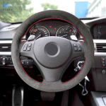 Automobilio vairo zom&scaron;inės odinės dangos apdaila, skirta BMW M Sport E82 E87 M3 E90 2008 2009 2010 2011 2012 2013 X1 E84 2011 2012 m. red blue line-0.7mm