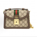 Gucci Ophidia Seno Gėlių Logotipo Dryžuota Juostelė Grandinėlė Drobė Ir Oda Rankinė Per Petį Rankinė Mini Moteri&scaron;ka Basic+Dust Bag juodmedis/ruda