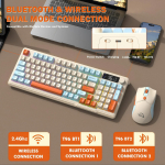 Freewolf T96 Žaidimų belaidė klaviatūra ir pelė Palaiko dviejų režimų Bluetooth ry&scaron;į Suderinama su PC ir Mac įrenginiais mėlynė