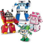 SBSG Robocar Poli 4 vienetų rinkinys Poli + Amber + Roy + Helly transformuojami robotų žaislai, 4 colių transformuojama veiksmo figūrėlė, greitosios pagalbos transporto priemonių žaidimų rinkinys, &scaron;ventinis Bi