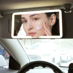 HD veidrodinis automobilio LED makiažo veidrodis, trijų pavarų reguliavimas, skydelio plok&scaron;tės vidus Galinis veidrodėlis, pritemdomas jutiklinis ekranas, automatinis kosmetinis veidrodis juoda