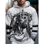 Vyri&scaron;kas Streetwear Jėzaus er&scaron;kėtuogių vainikas kryžiaus spaudinio gobtuvas turtinga meno grafika laisvas su rai&scaron;teliu džemperis 4XL gray