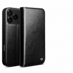 IPhone 18 Pro / 18 Pro Max Retro natūralios odos atverčiamas dėklas su stoveliu ir įmontuotu kortelių laikikliu Rankų darbo karvės odos verslo dangtelis iPhone 18 Pro juoda