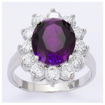 Bague Argent 'Victorina' am&eacute;thyste blanc argent&eacute; (rhodi&eacute;) - 20x18 mm