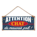 Les Tr&eacute;sors De Lily [Q0581] - Plaque m&eacute;tal 'Attention Chat de mauvais poil ! ' - 30x13 cm mėlyna