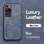 KEYSION prabangus odinis dėklas, skirtas Huawei P60 P60 Pro Mink&scaron;tas silikonas+PC atsparus smūgiams telefono dangtelis, skirtas Huawei P60 Art P60 Pro for Huawei P60 mėlyna