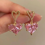 Paauksuoti rožiniai safyro auskarai nuo &scaron;irdelės Madingi Moteri&scaron;ki Kasdieniai Auskarai Vakarėliui Papuo&scaron;alai rožinė