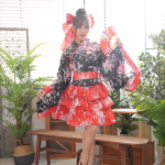 &Scaron;okių rinkinys Sakura Kimono Japan Kimono Cosplay Lolita Anime Tarnaitės vienodos aprangos kostiumas