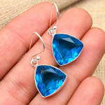 Žavingi mėlyno topazo brangakmeniai rankų darbo 925 prabos sidabro auskarai vestuvių dovanai 1.4 Inches mėlyna