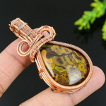 Natural Bamboo Jasper Gemstone Handmade Copper Wire Wrap Pendant 2.56 y5n93