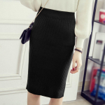 Moteri&scaron;ki megzti pie&scaron;tukų sijonai rudens žiemos tempimo auk&scaron;tu juosmeniu iki kelių ilgio plonas biuro moteri&scaron;kas kūno sudėjimas