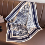 &Scaron;ilko jausmo kaklo skara vidutinio dydžio kvadratiniai &scaron;alikai moterims, mėlyna spausdinimo galvutė 70*70cm tamsiai mėlyna spalva