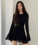 Vasarinė juoda suknelė be nugarų, eleganti&scaron;ka nugara, suvarstoma ilgomis rankovėmis, tinklinė, plona, ​​raukta, mini suknelė vakarėliui
