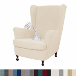 Vandeniui atsparus sparnuotas kėdės užvalkalas, 2 dalių tamprus spandex audinio, sparnuotas kėdės užvalkalas Wingback fotelio užvalkalas su elastingu dugnu gyvenamajam miegamajam W33xD36xH45inch smėlis