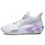 Li Ning Bad Five Storm V2 Smūgius sugeriantys, dėvėjimuisi atsparūs, neslystantys vidutinio auk&scaron;čio krep&scaron;inio batai vyrams, krep&scaron;inio batai balti, violetiniai ABFS009-4 40⅓