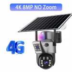 10X priartinimo 4G saulės kameros stebėjimo lauko 6K 12MP trijų objektyvų 360 PTZ belaidžio automatinio sekimo apsaugos kameros V380 Pro APP 4K Cam No Zoom