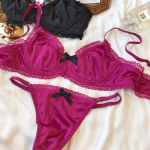 Patogūs prancūzi&scaron;ki &bdquo;Ice Silk&ldquo; apatiniai moteri&scaron;ki seksualūs nėriniai itin ploni liemenėlės rinkinys Auk&scaron;tos kokybės liemenėlės vasarinis kvėpuojantis apatinis trikotažas L fuksija