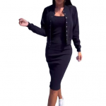 2 vnt./komplektas Moteri&scaron;kų paltų suknelių rinkinys, vienaeilis, apvalia kaklą ilgomis rankovėmis Striukė Skinny Slip Suknelė Rudens midi suknelės striukės rinkinys OL Į darbą ir atgal